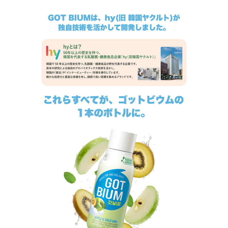 【hy公式】GOTBIUM ゴットビウム 食物繊維 3000mg 配合ドリンク プレバイオティクス 水溶性食物繊維 選べるフレーバー アップル＆ゴールドキウイ／プルーン／2種セット 230ml×6本 韓国 飲むタイプ