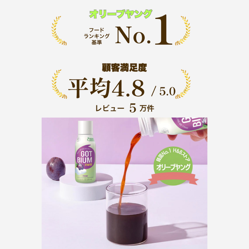 【hy公式】GOTBIUM ゴットビウム 食物繊維 3000mg 配合ドリンク プレバイオティクス 水溶性食物繊維 選べるフレーバー アップル＆ゴールドキウイ／プルーン／2種セット 230ml×6本 韓国 飲むタイプ